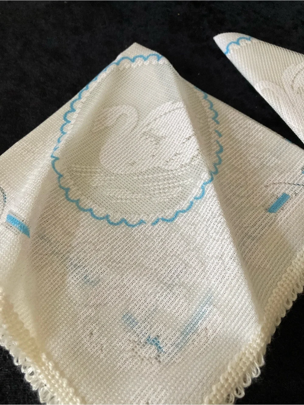 Stamped PairSwans & Blue Floral Dining Napkins Dollies - Unbranded